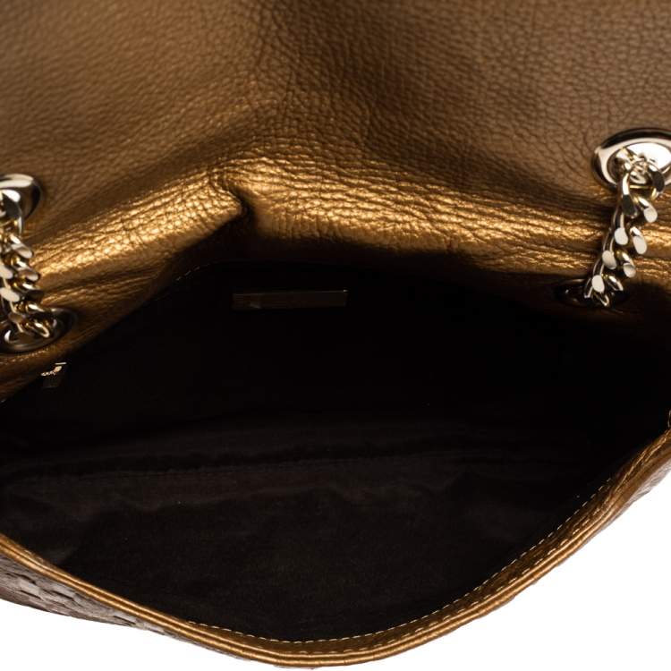 Pre Owned CH Carolina Herrera Gold Monogram Leather Audrey Shoulder Bag