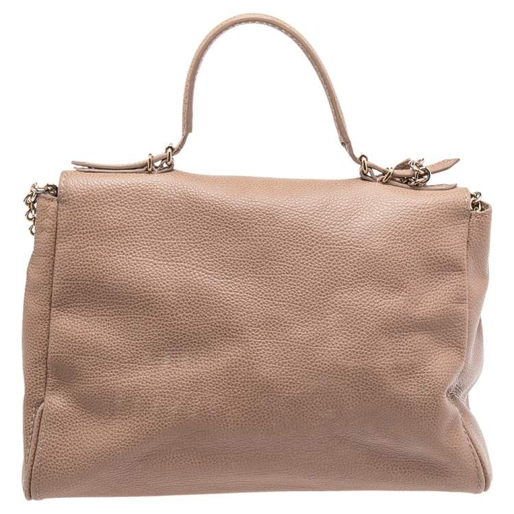 Pre Owned CH Carolina Herrera Beige Monogram Embossed Leather Minuetto Top Handle Bag