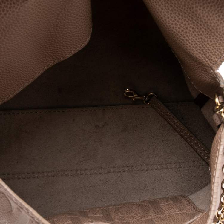Pre Owned CH Carolina Herrera Beige Monogram Embossed Leather Minuetto Top Handle Bag