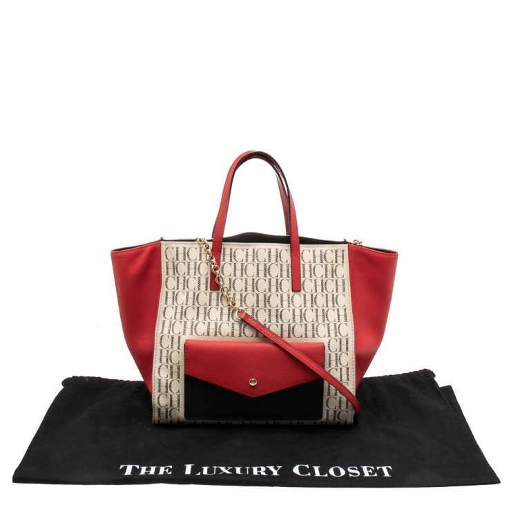 Pre Owned CH Carolina Herrera Multicolor Coated Canvas And Leather Front Pocket Tote