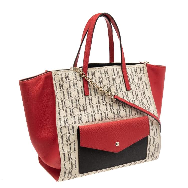 Pre Owned CH Carolina Herrera Multicolor Coated Canvas And Leather Front Pocket Tote