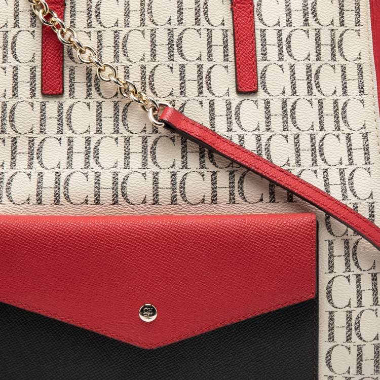 Pre Owned CH Carolina Herrera Multicolor Coated Canvas And Leather Front Pocket Tote