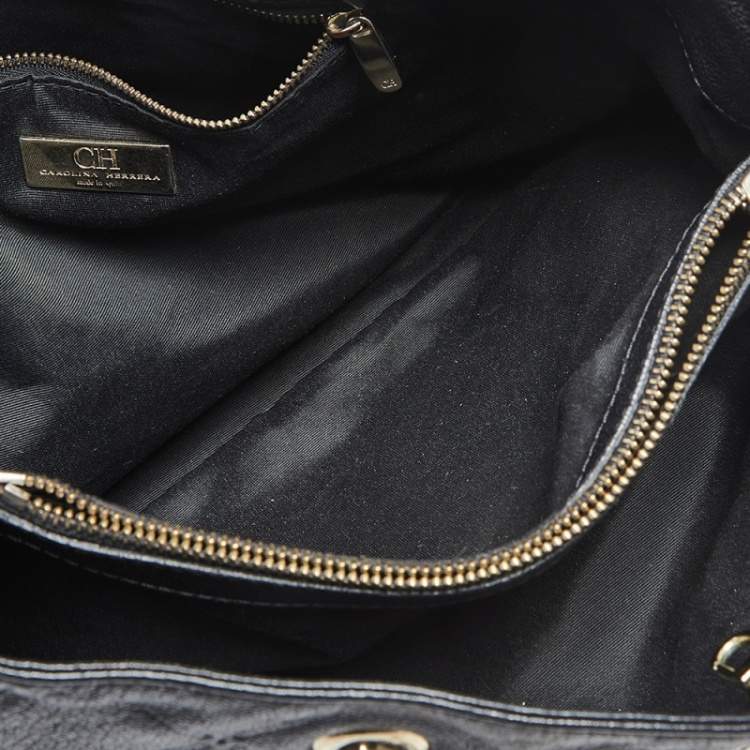 مملوكة مس�بقًا CH Carolina Herrera Black Quilt Pattern Leather Chain Shopper Tote
