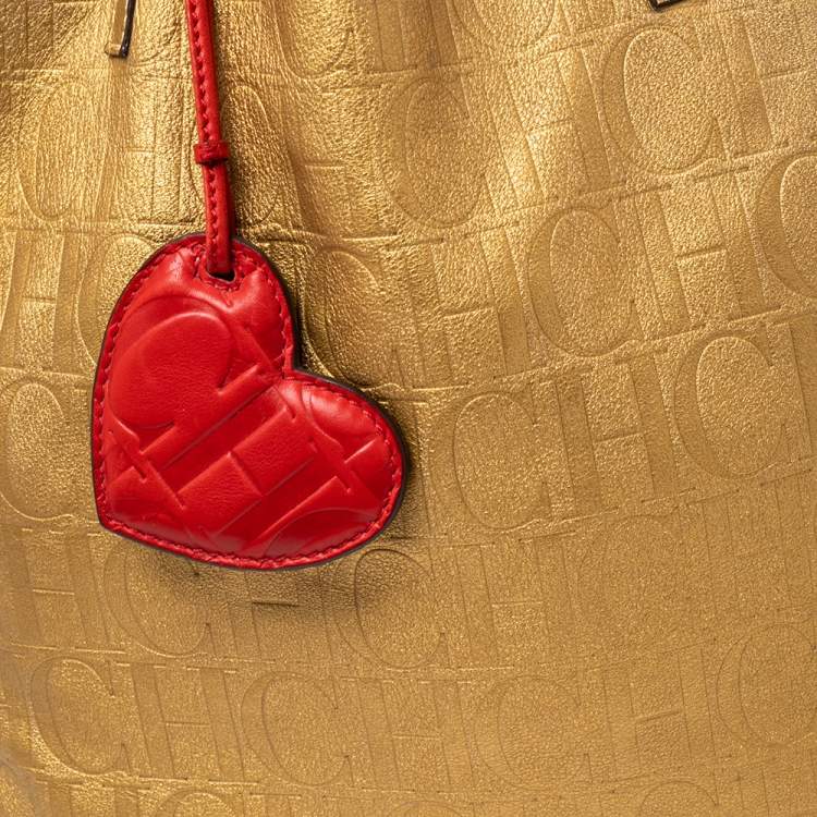 Pre Owned CH Carolina Herrera Gold Monogram Leather Matryoshka Tote