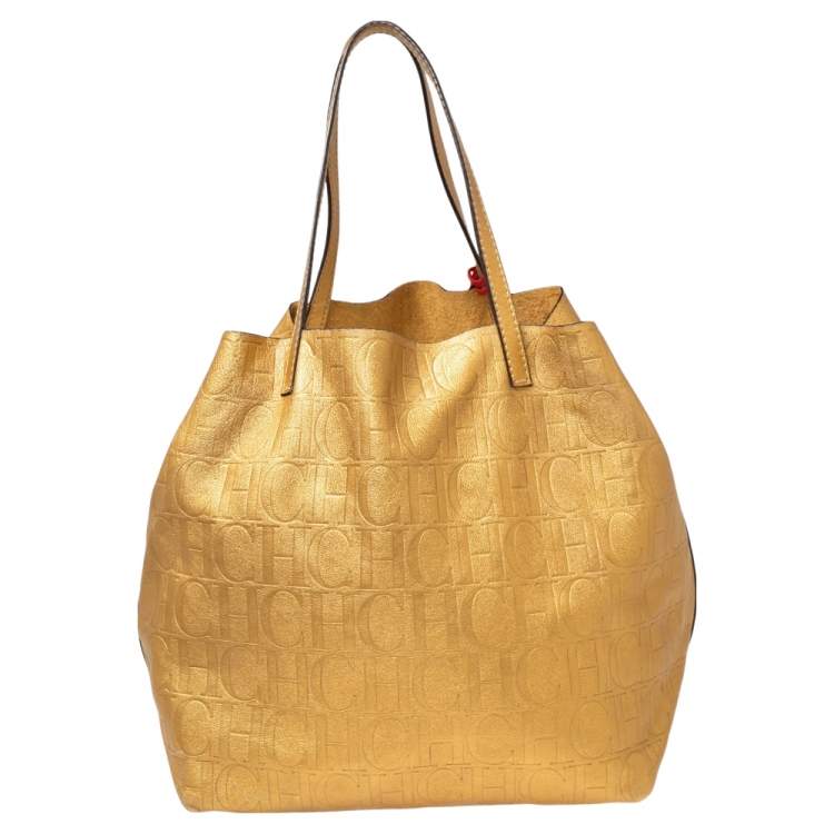 Pre Owned CH Carolina Herrera Gold Monogram Leather Matryoshka Tote