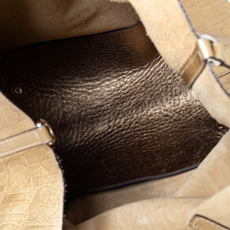 Pre Owned CH Carolina Herrera Gold Monogram Leather Matryoshka Tote
