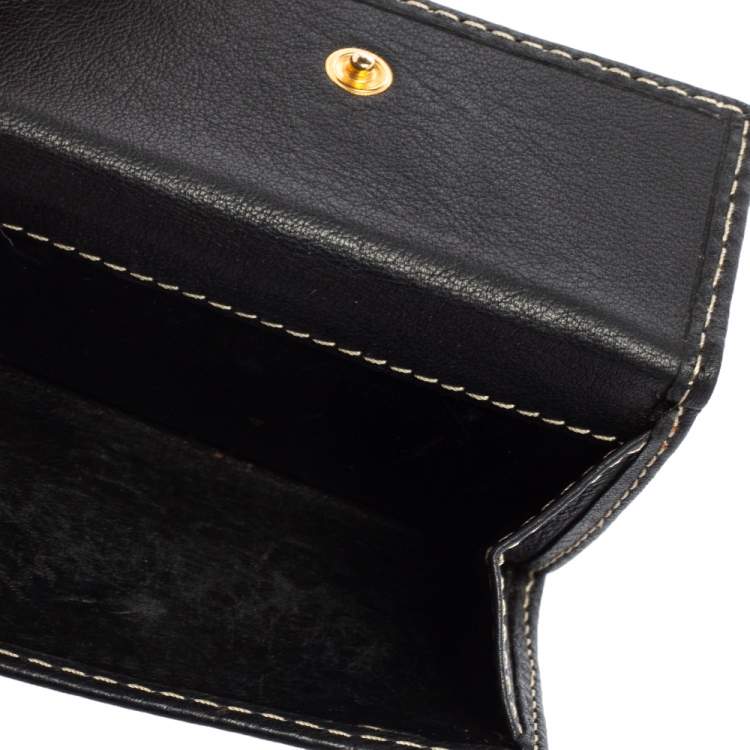 Pre Owned Carolina Herrera Navy Blue Monogram Leather Flap Compact Wallet