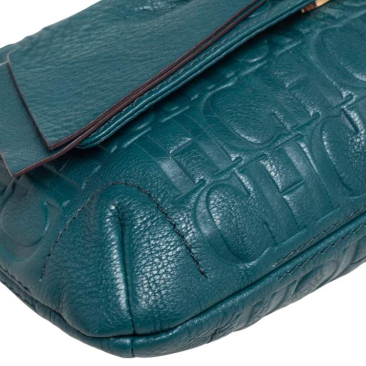 Pre Owned CH Carolina Herrera Green Monogram Leather Audrey Shoulder Bag
