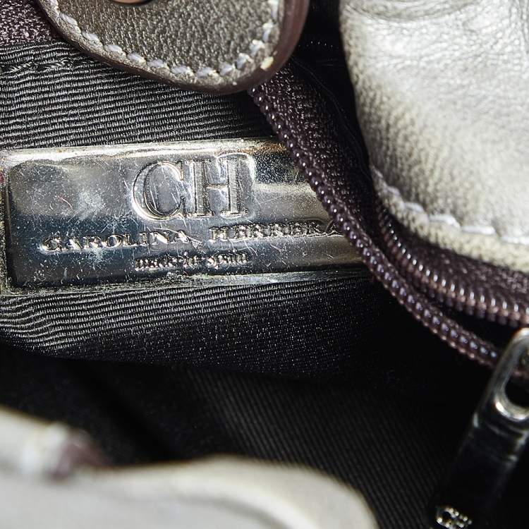 Pre Owned Carolina Herrera Metallic Grey Monogram Leather Bucket Bag