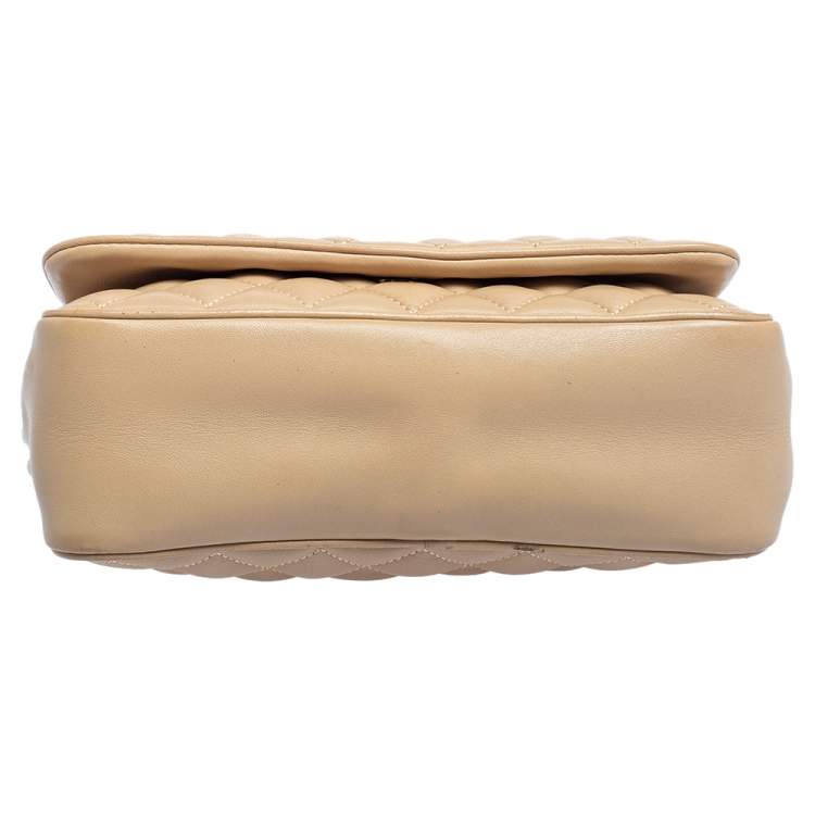 Pre Owned CH Carolina Herrera Beige Quilted Leather Flap Chain Shoulder Bag