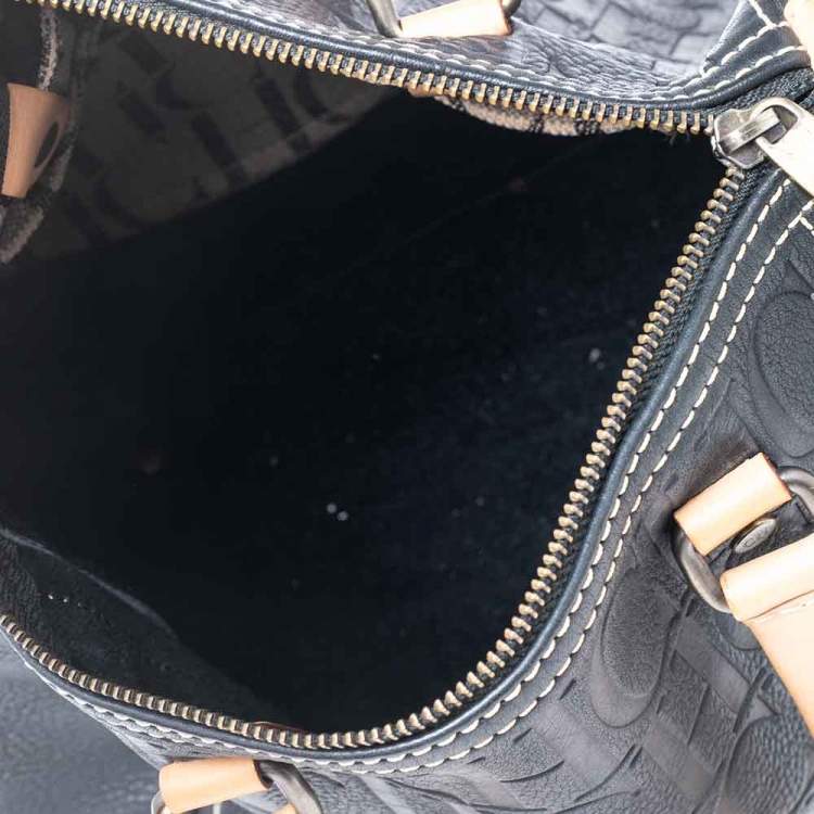 Pre Owned CH Carolina Herrera Black Embossed Leather Andy Boston Bag