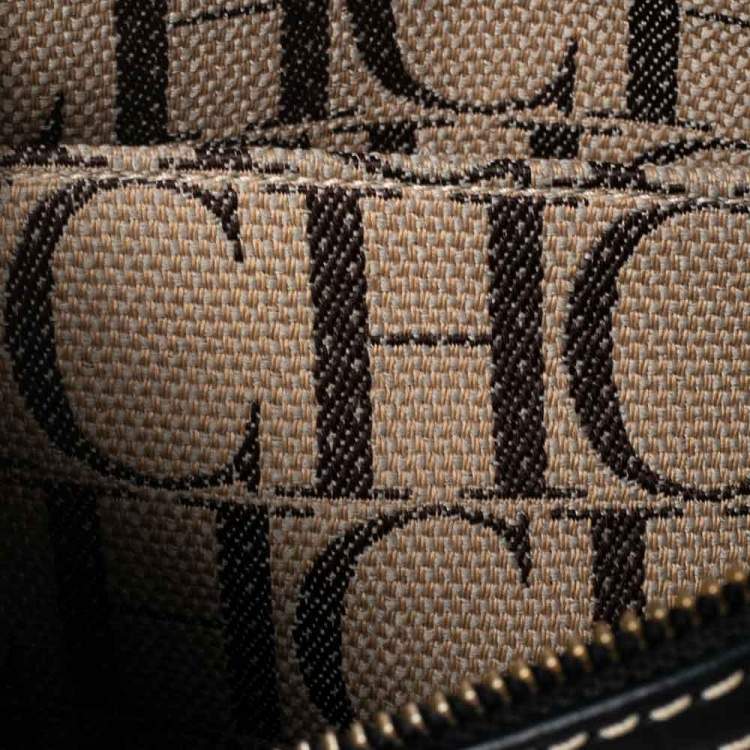 Pre Owned CH Carolina Herrera Black Embossed Leather Andy Boston Bag