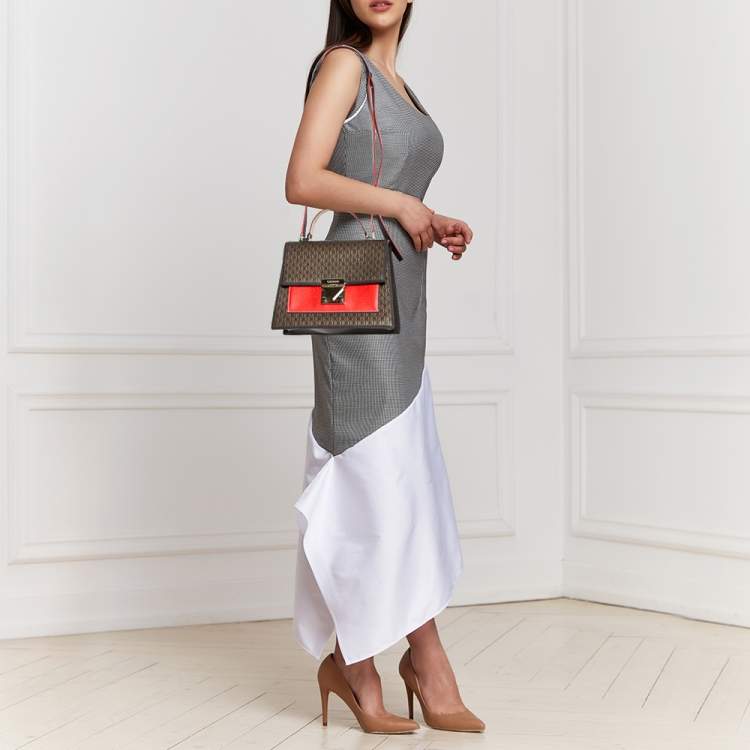Pre Owned CH Carolina Herrera Multicolor Monogram Coated Canvas and Leather Top Handle Bag