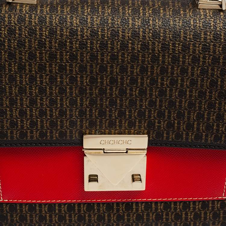 Pre Owned CH Carolina Herrera Multicolor Monogram Coated Canvas and Leather Top Handle Bag