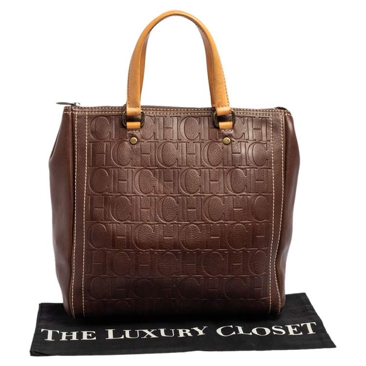 Pre Owned Carolina Herrera Brown Embossed Leather Andy Tote