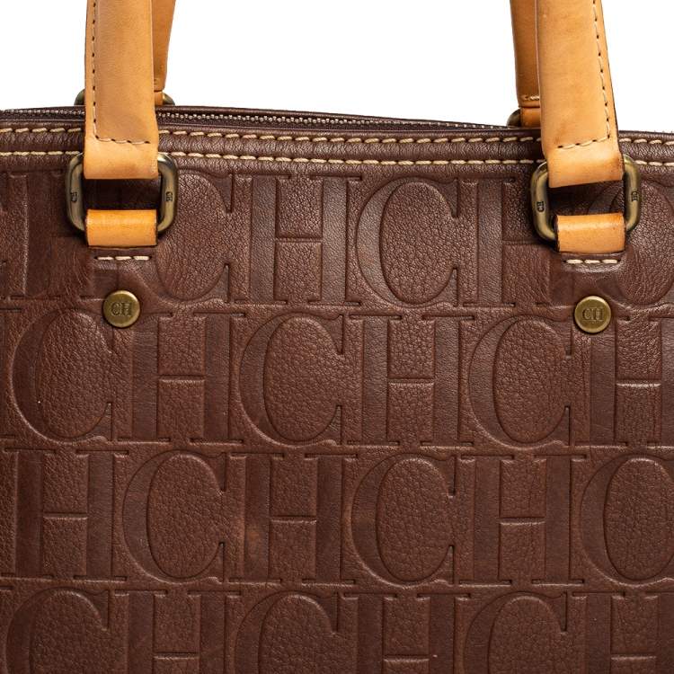 Pre Owned Carolina Herrera Brown Embossed Leather Andy Tote