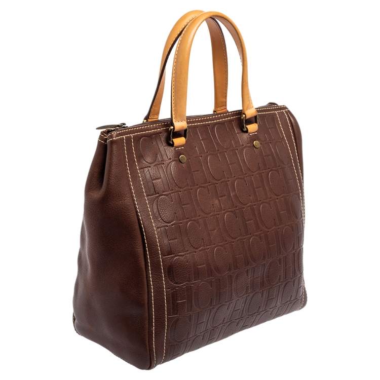 Pre Owned Carolina Herrera Brown Embossed Leather Andy Tote