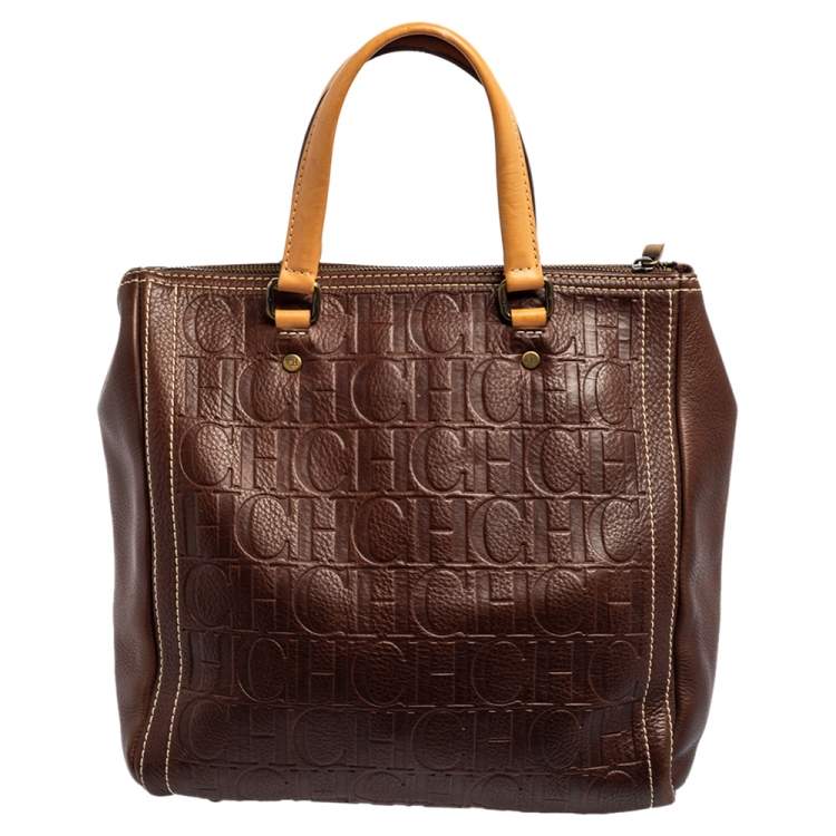 Pre Owned Carolina Herrera Brown Embossed Leather Andy Tote