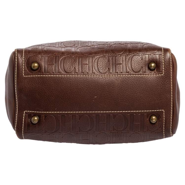 Pre Owned Carolina Herrera Brown Embossed Leather Andy Tote