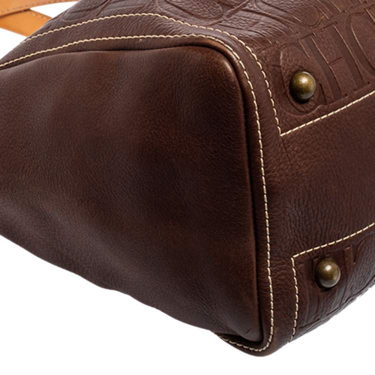 Pre Owned Carolina Herrera Brown Embossed Leather Andy Tote