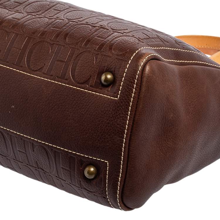 Pre Owned Carolina Herrera Brown Embossed Leather Andy Tote