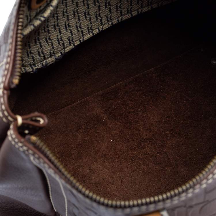 Pre Owned Carolina Herrera Brown Embossed Leather Andy Tote