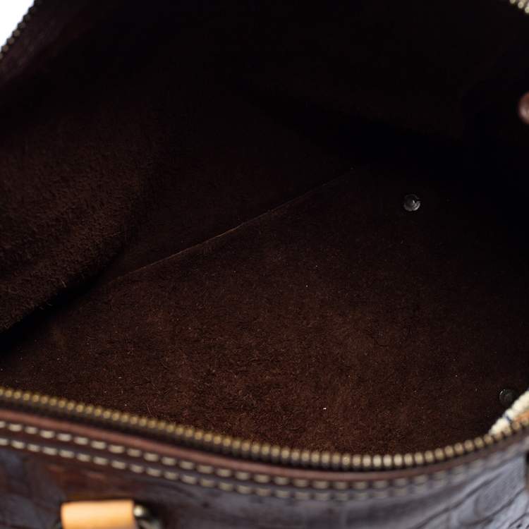 Pre Owned Carolina Herrera Brown Embossed Leather Andy Tote