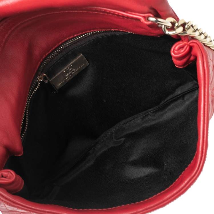 Pre Owned CH Carolina Herrera Red Monogram Leather Flap Chain Shoulder Bag 