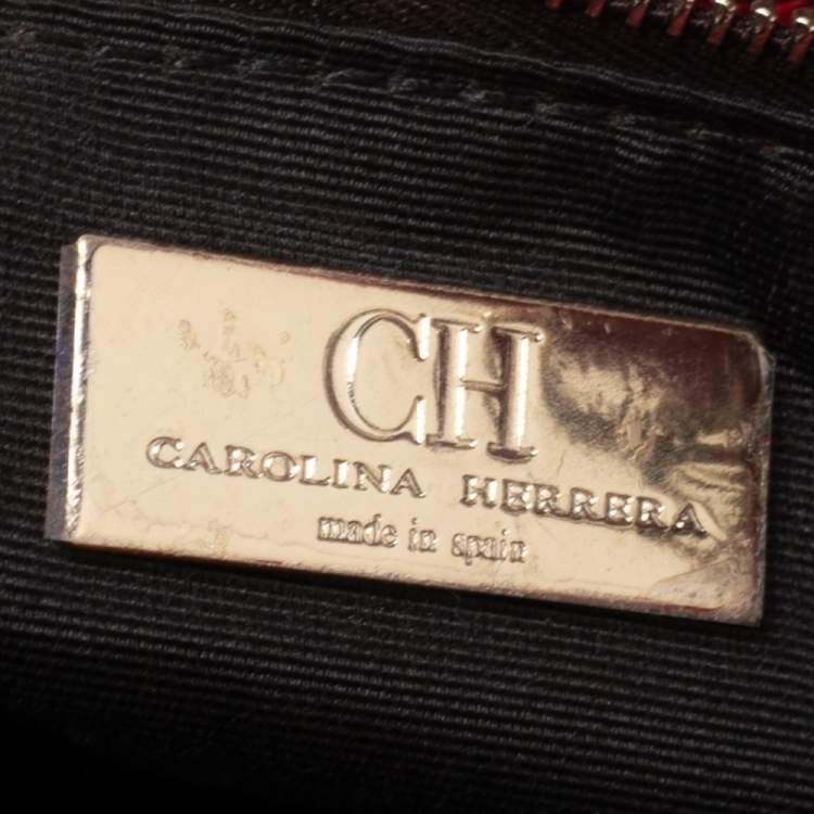 Pre Owned CH Carolina Herrera Red Monogram Leather Flap Chain Shoulder Bag 