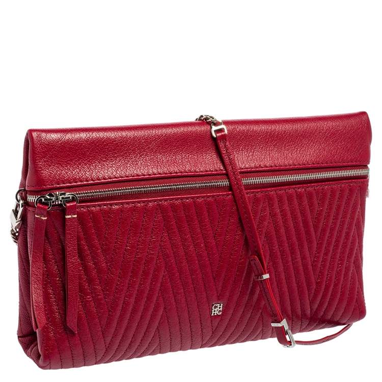 Pre Owned CH Carolina Herrera Red Quilted Leather Crossbody Bag