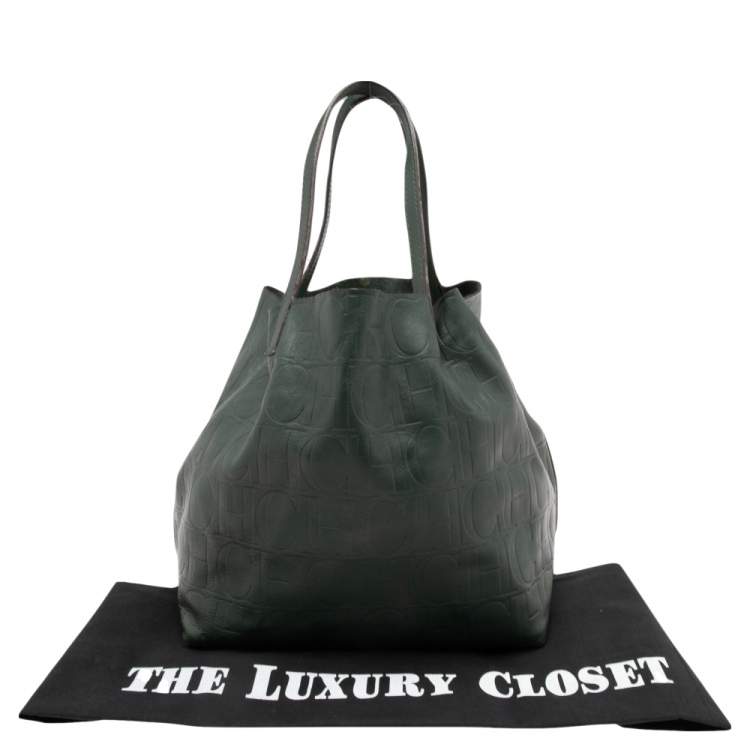 Pre Owned Carolina Herrera Green Monogram Leather Matryoshka Tote