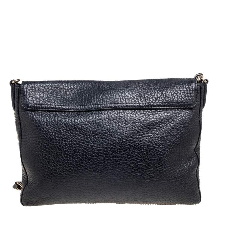 Pre Owned CH Carolina Herrera Black Leather Flap Chain Shoulder Bag