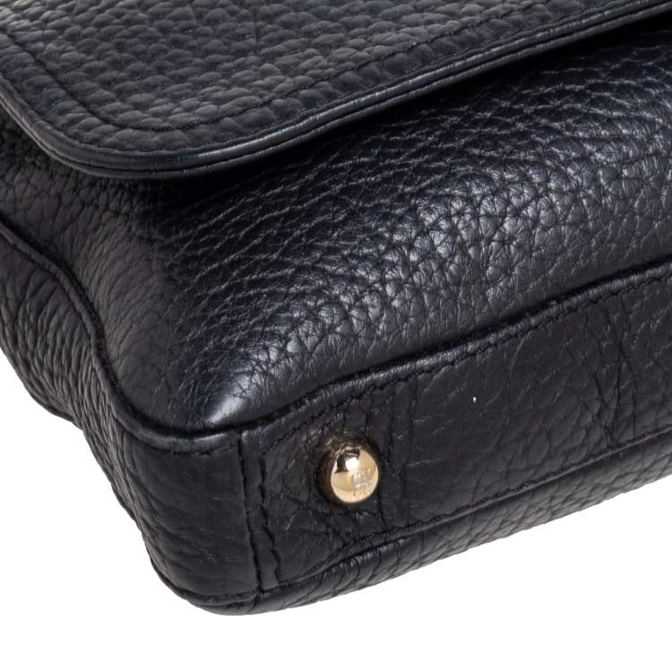 Pre Owned CH Carolina Herrera Black Leather Flap Chain Shoulder Bag