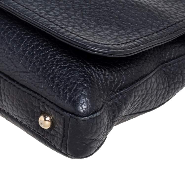 Pre Owned CH Carolina Herrera Black Leather Flap Chain Shoulder Bag