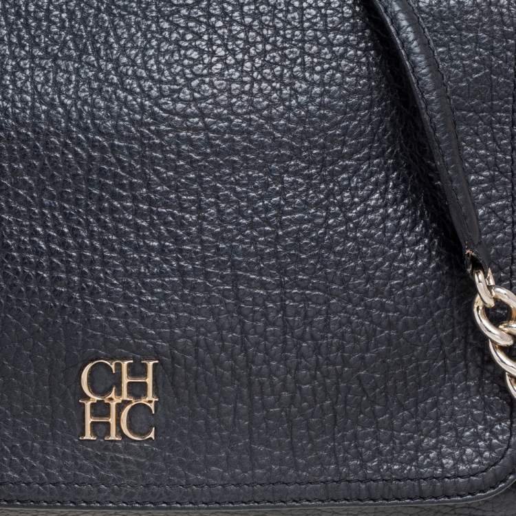 Pre Owned CH Carolina Herrera Black Leather Flap Chain Shoulder Bag