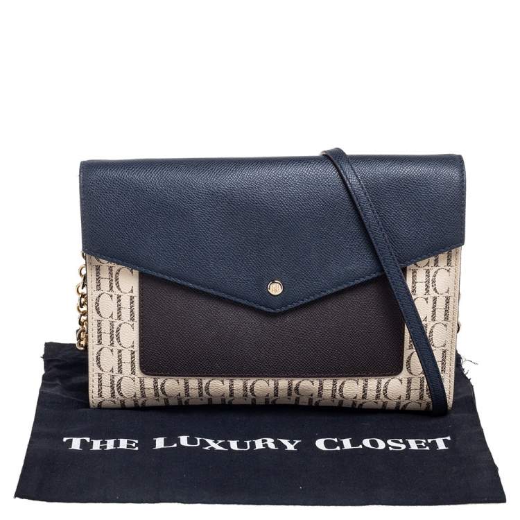 Pre Owned Carolina Herrera Multicolor Monogram Canvas And Leather Flap Shoulder Bag