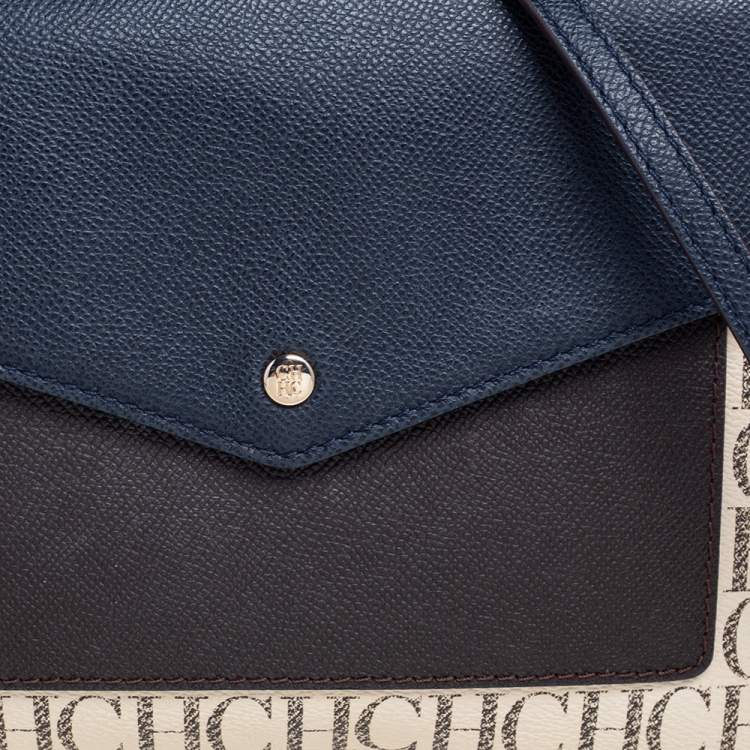 Pre Owned Carolina Herrera Multicolor Monogram Canvas And Leather Flap Shoulder Bag