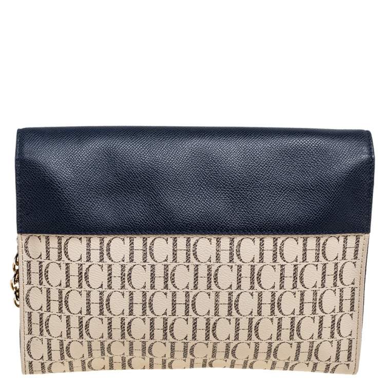 Pre Owned Carolina Herrera Multicolor Monogram Canvas And Leather Flap Shoulder Bag