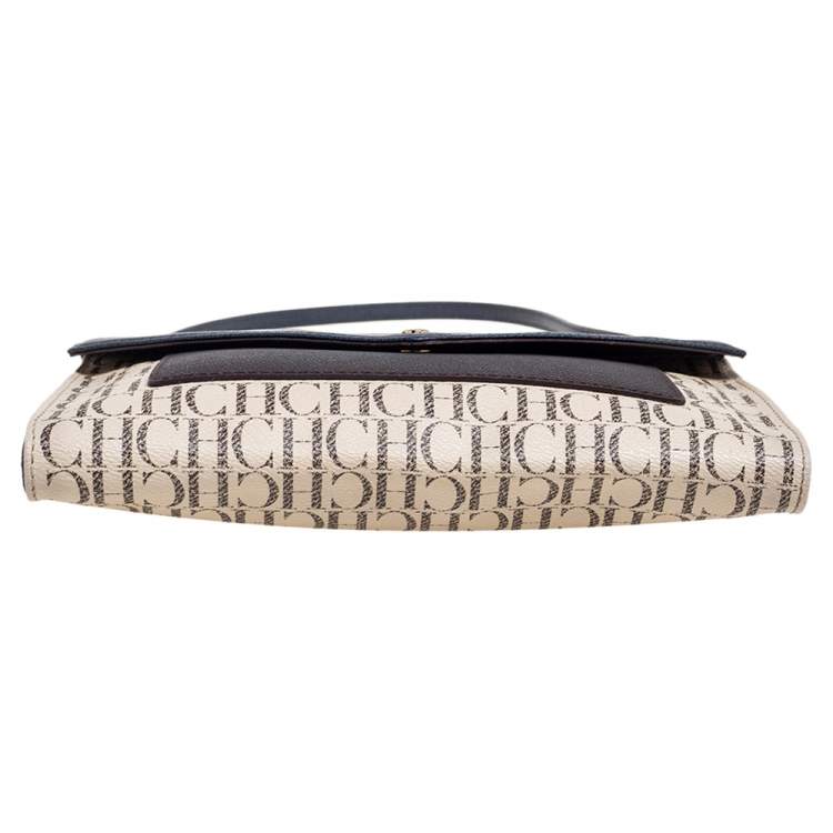 Pre Owned Carolina Herrera Multicolor Monogram Canvas And Leather Flap Shoulder Bag