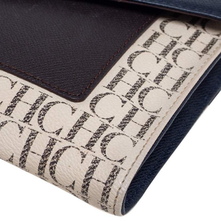 Pre Owned Carolina Herrera Multicolor Monogram Canvas And Leather Flap Shoulder Bag