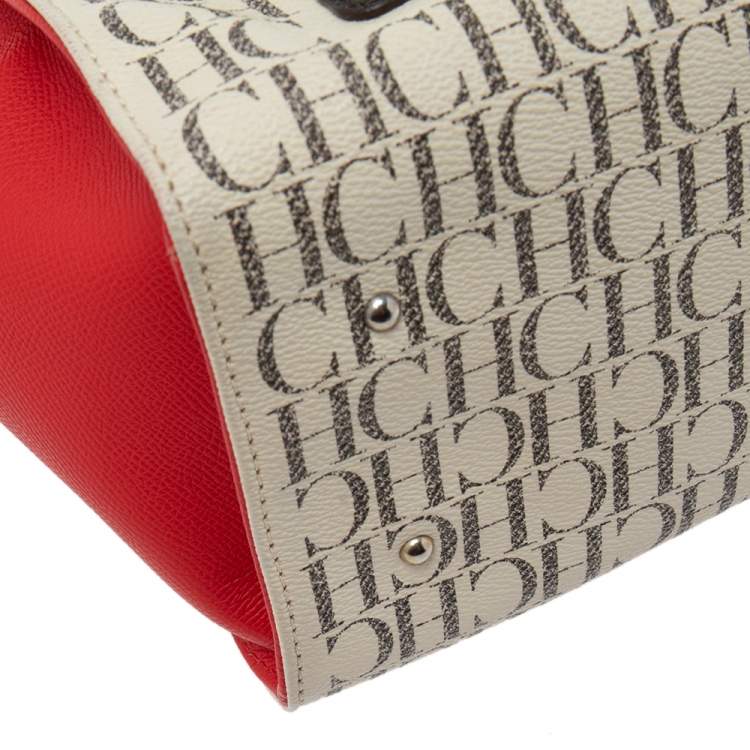 Pre Owned CH Carolina Herrera Multicolor Signature Coated Canvas and Leather Front Pocket Tote