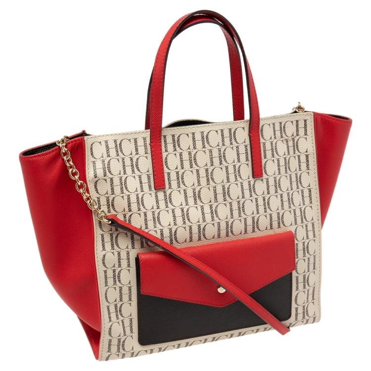 Pre Owned CH Carolina Herrera Multicolor Signature Coated Canvas and Leather Front Pocket Tote