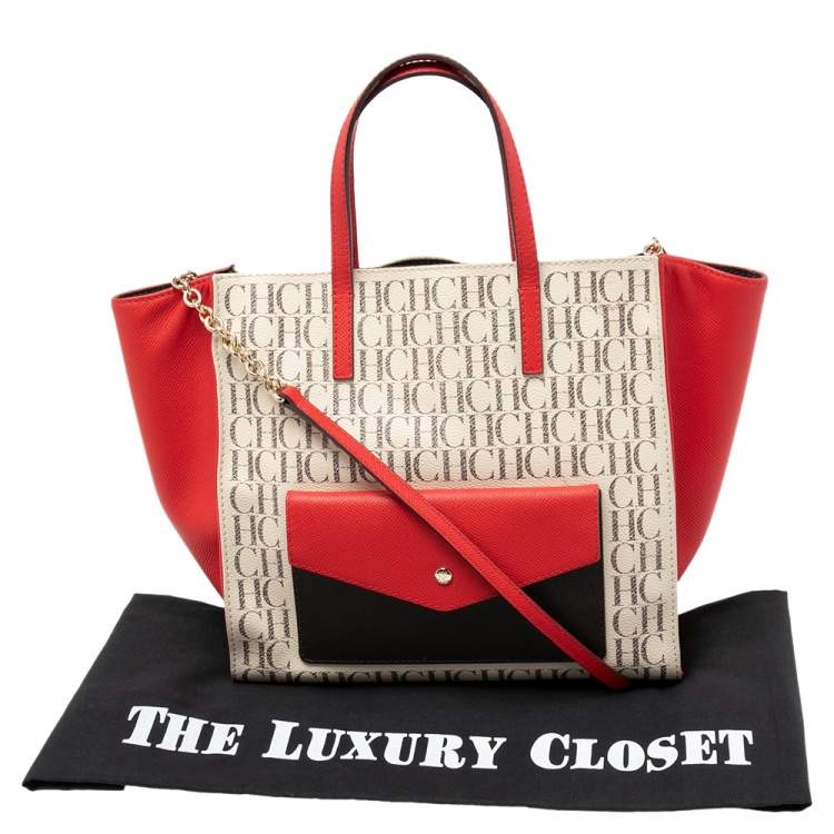 Pre Owned CH Carolina Herrera Multicolor Signature Coated Canvas and Leather Front Pocket Tote
