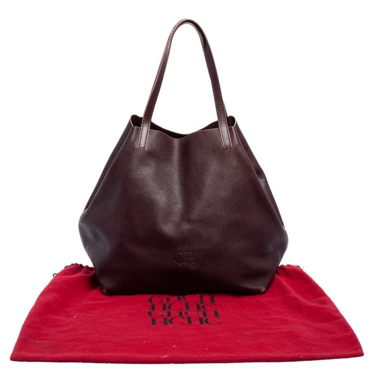 Pre Owned CH Carolina Herrera Burgundy Leather Matryoshka Tote