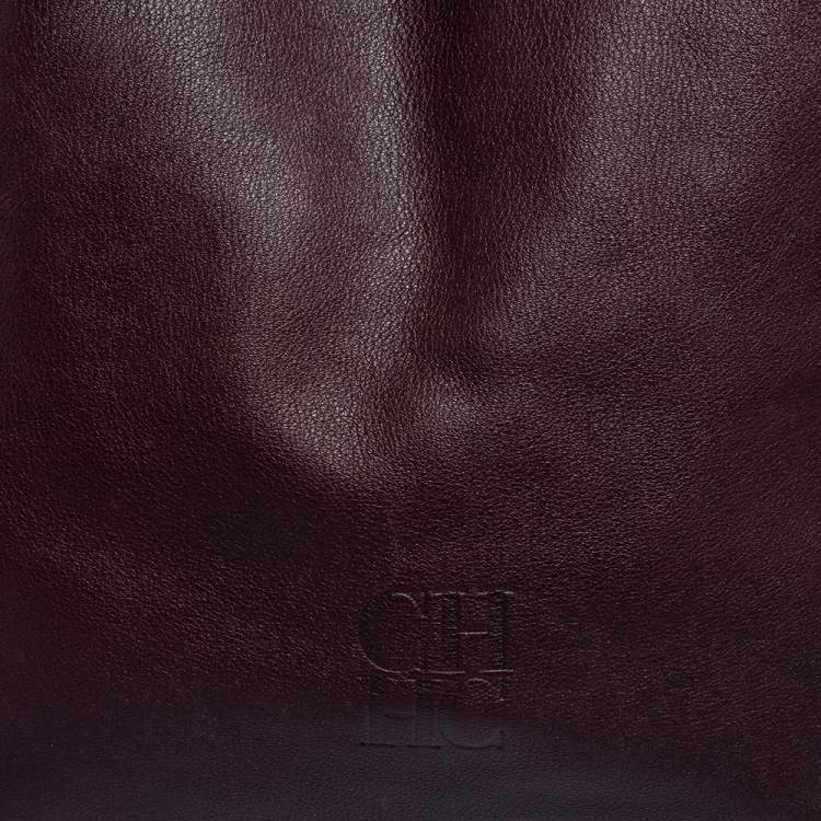 Pre Owned CH Carolina Herrera Burgundy Leather Matryoshka Tote