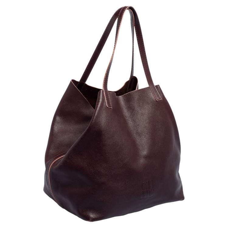 Pre Owned CH Carolina Herrera Burgundy Leather Matryoshka Tote