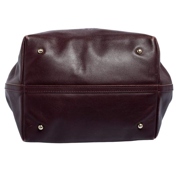 Pre Owned CH Carolina Herrera Burgundy Leather Matryoshka Tote