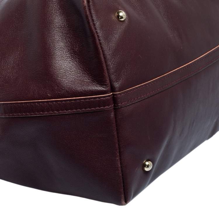 Pre Owned CH Carolina Herrera Burgundy Leather Matryoshka Tote