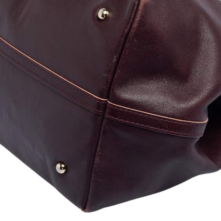 Pre Owned CH Carolina Herrera Burgundy Leather Matryoshka Tote