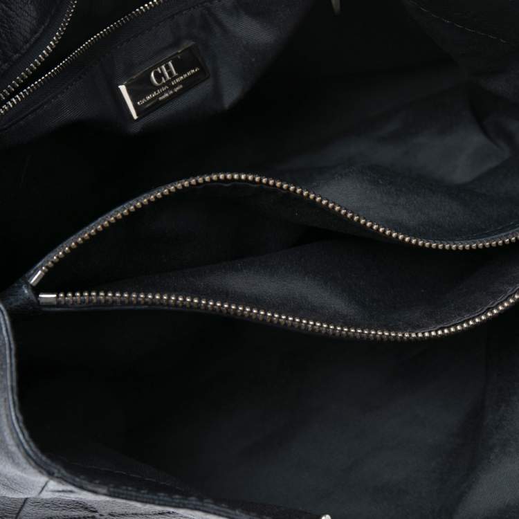 Pre Owned CH Carolina Herrera Black Quilt Pattern Leather Chain Shopper Tote